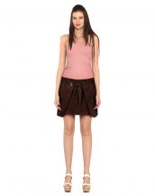 Dark Brown Suede Party Skirt with Front Drawstring Closure