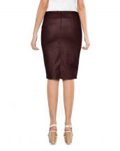 Womens Front Ribbed Lambskin Leather Pencil Skirt