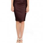 Womens Front Ribbed Lambskin Leather Pencil Skirt