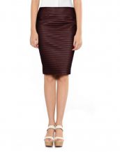 Womens Front Ribbed Lambskin Leather Pencil Skirt