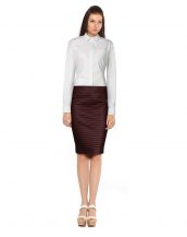 Womens Front Ribbed Lambskin Leather Pencil Skirt