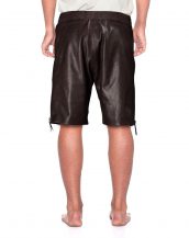 Mens Brown Leather Shorts with Side Zipper Closure