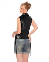 Stylish Women Double Breasted Moto Vest with Shoulder Epaulettes