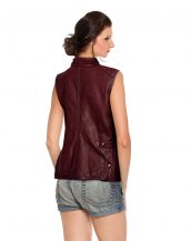 Sexy Women Leather Biker Vest with Throat Latch and Buckle