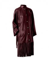 Womens Spooky Leather Coat with Fringed Bottom