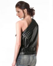 Womens Leather One Shoulder Biker Vest