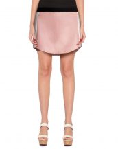 Womens Pastel Pink Leather Skirt with Color block Side Panels