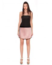 Womens Pastel Pink Leather Skirt with Color block Side Panels