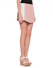 Womens Pastel Pink Leather Skirt with Color block Side Panels