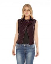 Womens Leather Double Breasted Vest with buckle tab