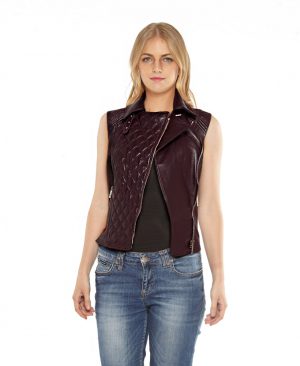 Womens Leather Double Breasted Vest with buckle tab