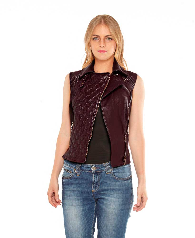 Womens Leather Double Breasted Vest with buckle tab 1