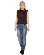 Womens Leather Double Breasted Vest with buckle tab