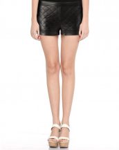 Women Sexy Quilted Leather Shorts with Cuffed Hem