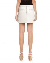 Womens Studded Ivory Leather Mini Skirt with Back Zip Pockets