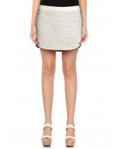 Womens Studded Ivory Leather Mini Skirt with Back Zip Pockets