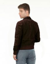 Suede Moto Bomber Jacket with Sleeve Pocket