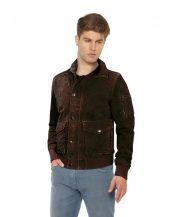 Suede Moto Bomber Jacket with Sleeve Pocket