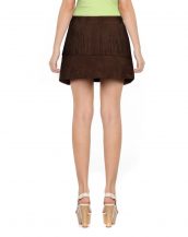 Womens Brown Suede Fringe Skirt