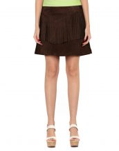 Womens Brown Suede Fringe Skirt