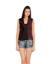 Womens Marsala Leather Vest with Welting