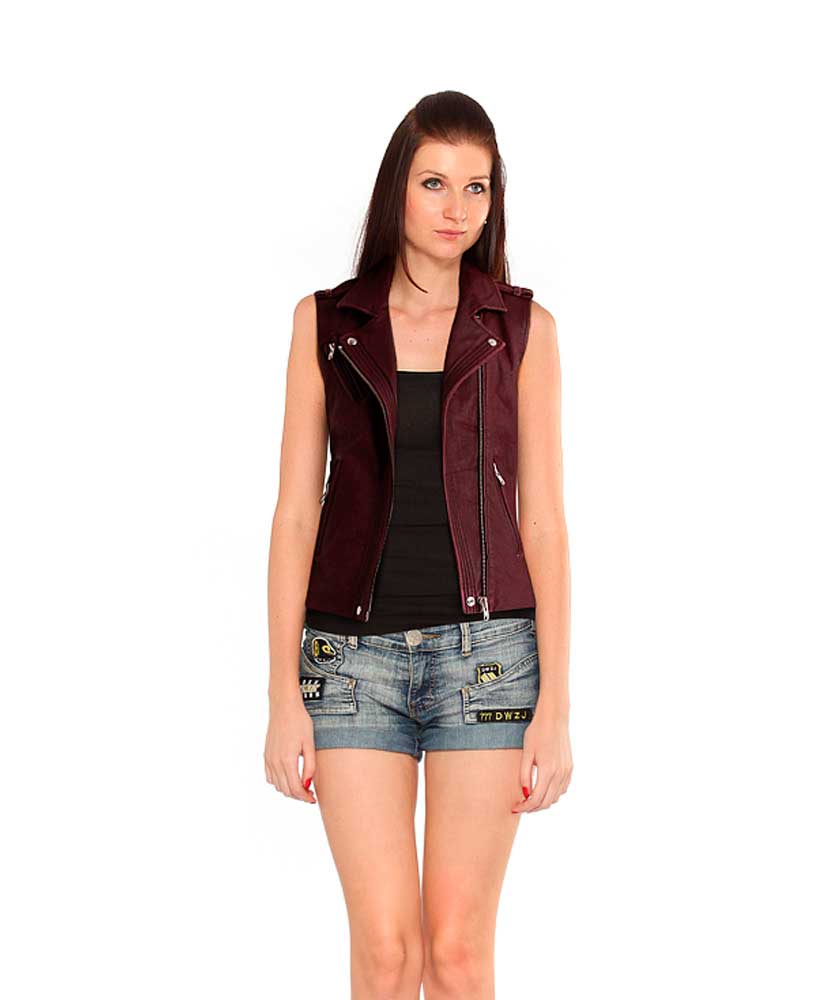Burgundy leather vest sales