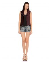 Womens Marsala Leather Vest with Welting